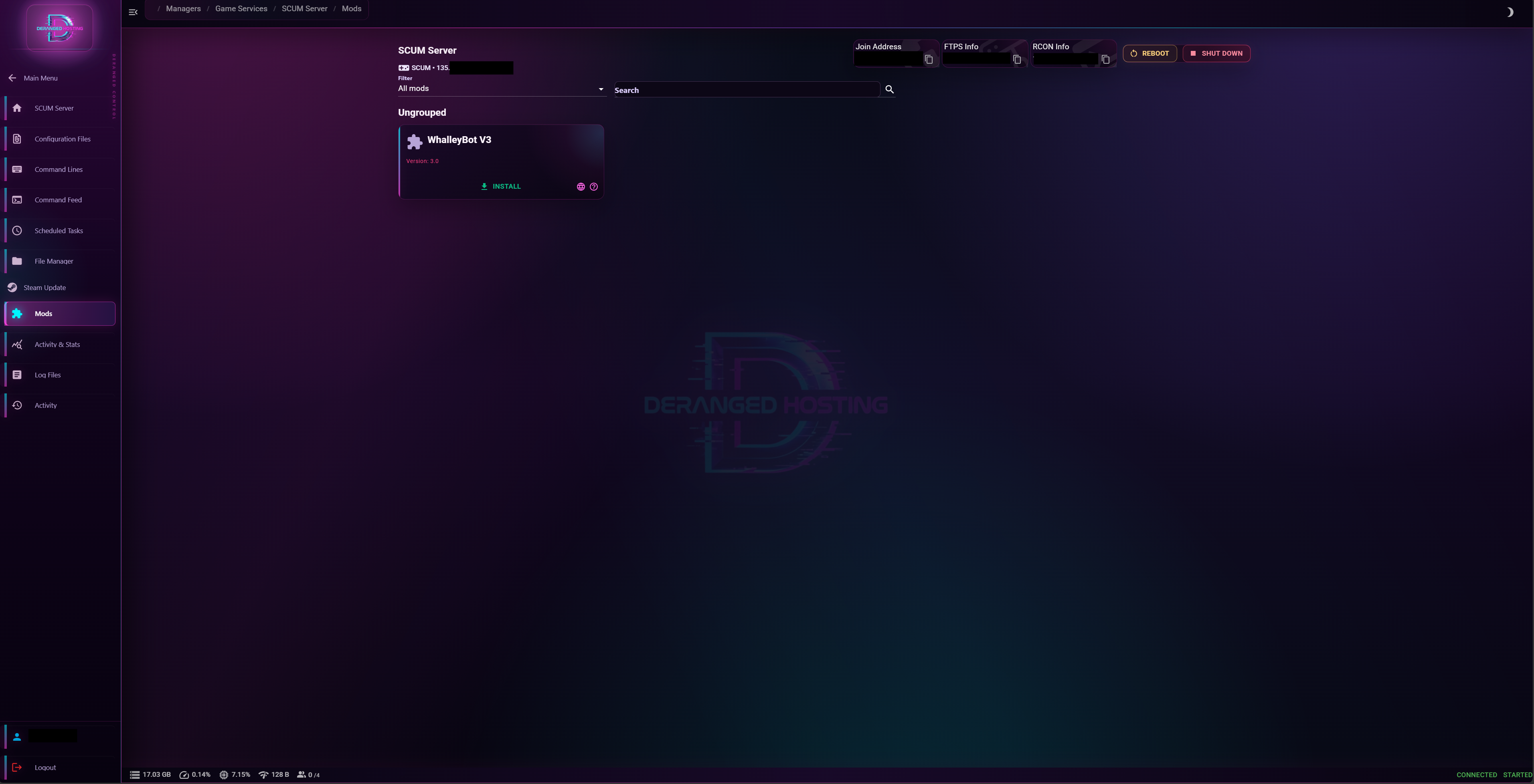 Deranged Hosting mod manager