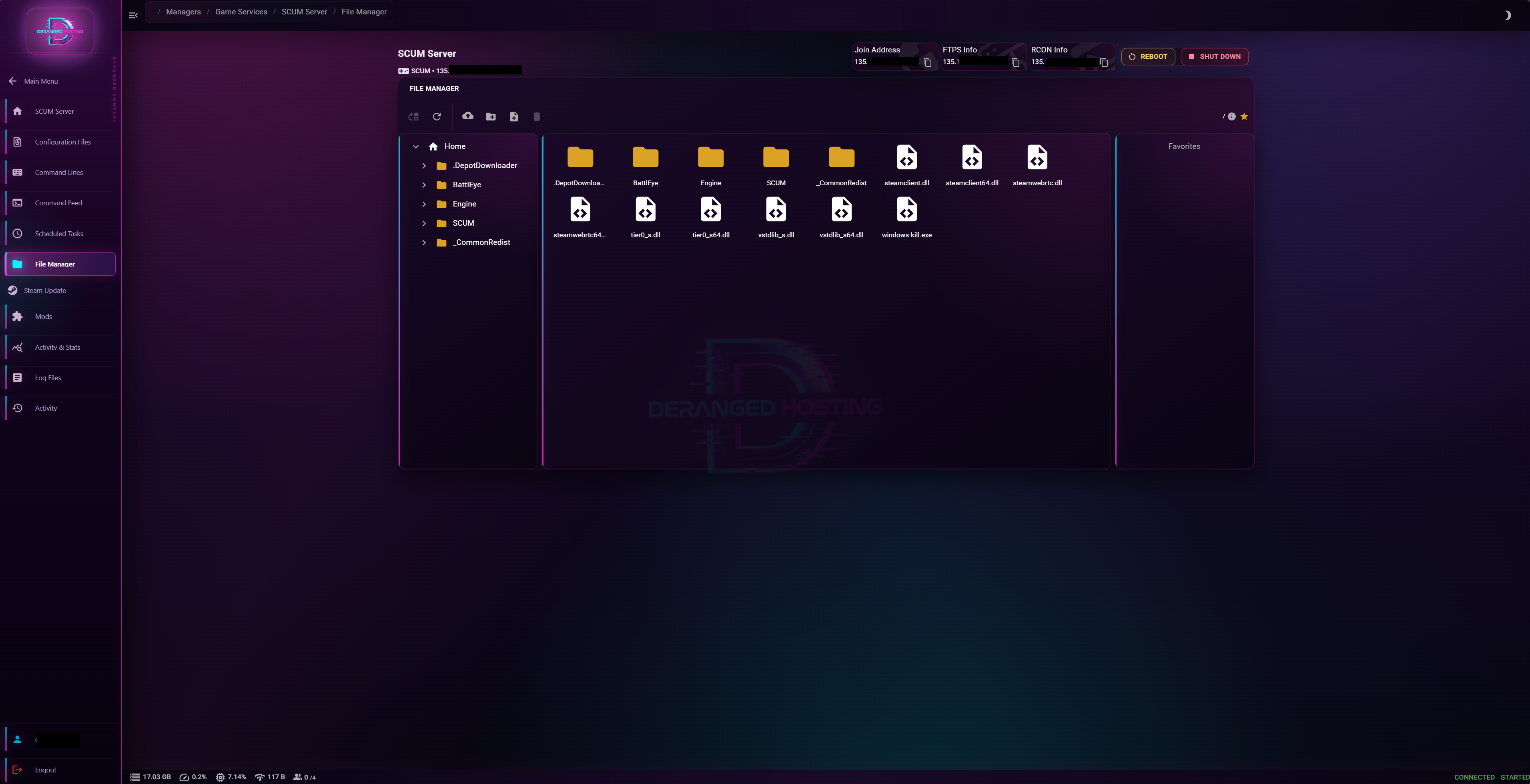 Deranged Hosting file manager