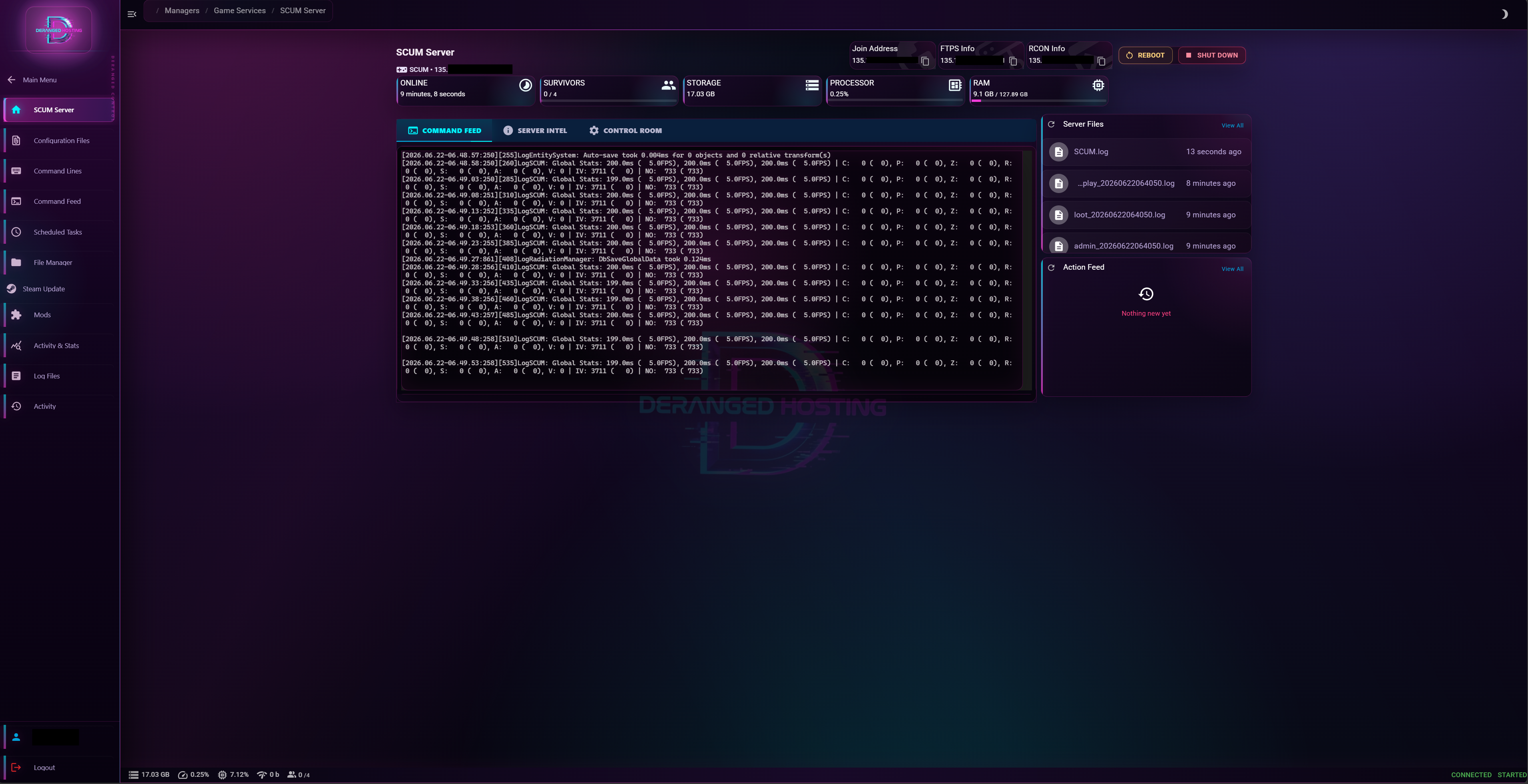 Deranged Hosting main server control panel