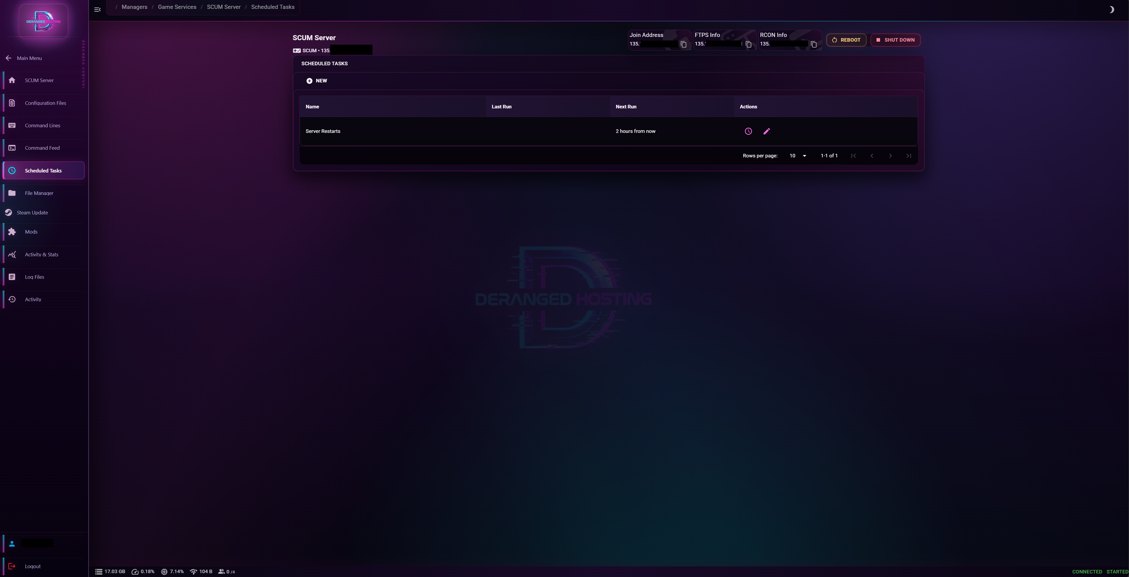 Deranged Hosting scheduled tasks